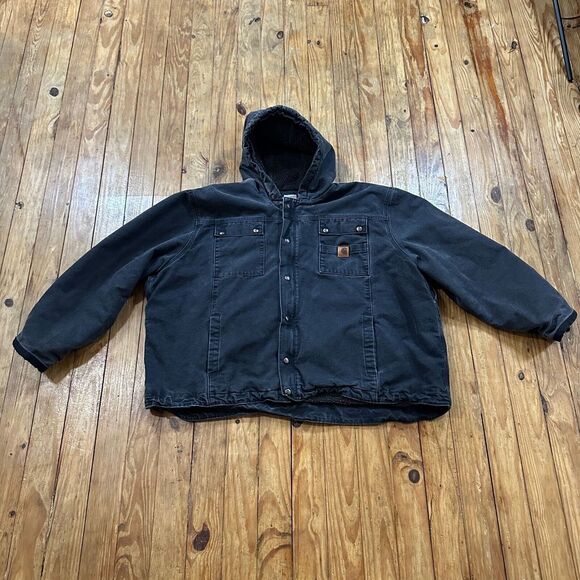Carhartt Sherpa Lined Utility Jacket Mens 4XL Black Faded Broken‎ In Washed Duck - Picture 1 of 15